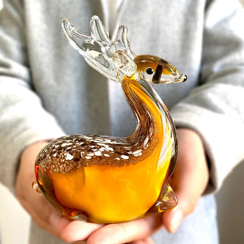 Handmade Glass Deer Figurine – Crystal Animal Ornament for Home Decor & Gifts