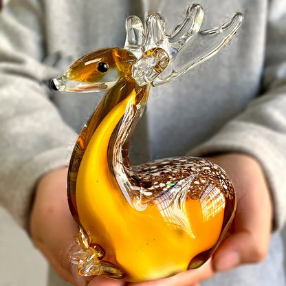 Handmade Glass Deer Figurine – Crystal Animal Ornament for Home Decor & Gifts