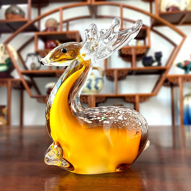 Handmade Glass Deer Figurine – Crystal Animal Ornament for Home Decor & Gifts