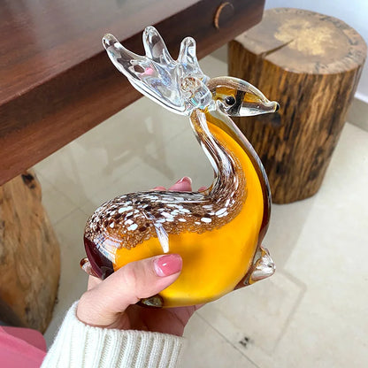 Handmade Glass Deer Figurine – Crystal Animal Ornament for Home Decor & Gifts