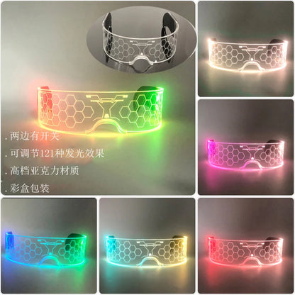 Rainbow LED Festival Glasses – Futuristic Light Up DJ Sunglasses for Raves, Concerts & Night Parties