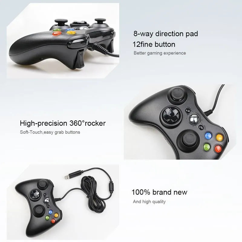 USB Wired Gaming Controller for Xbox 360 and PC – Gamepad with Vibration
