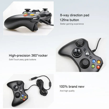 USB Wired Gaming Controller for Xbox 360 and PC – Gamepad with Vibration