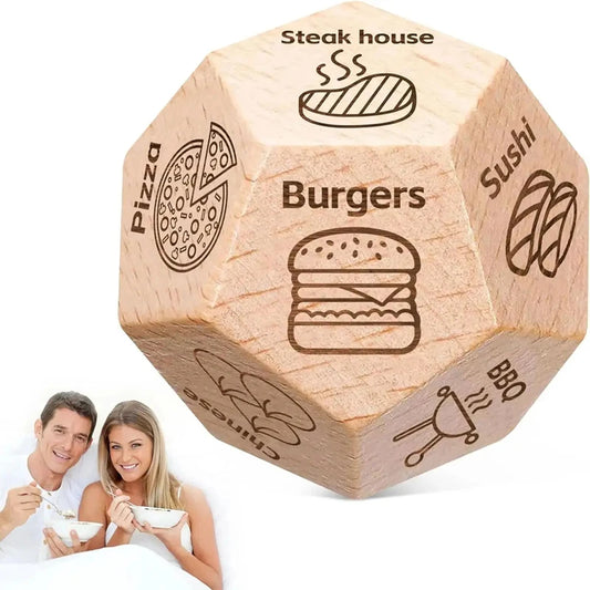 Food Decision Dice – Funny Wooden Dinner Choice Game for Couples