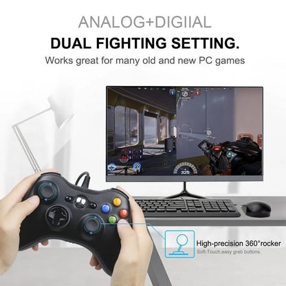 USB Wired Gaming Controller for Xbox 360 and PC – Gamepad with Vibration