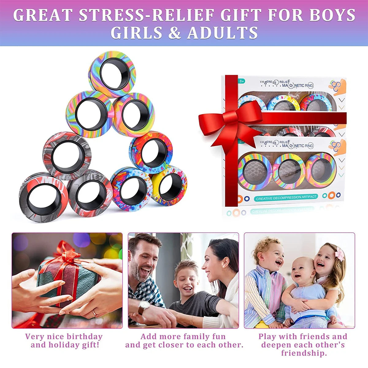 Magnetic Fidget Rings – 3PCS Stress Relief Spinner Toy Set