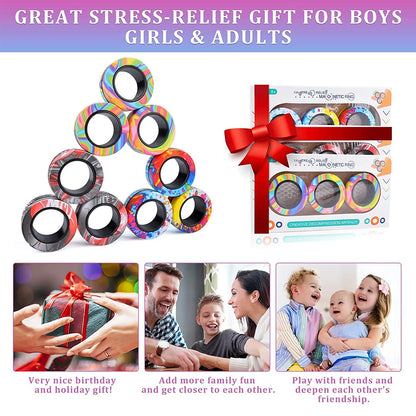Magnetic Fidget Rings – 3PCS Stress Relief Spinner Toy Set