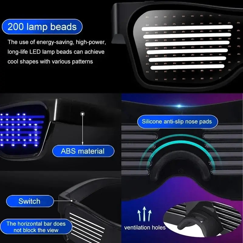 LED Smart Glasses – Bluetooth App Control LED Display Glasses for Music Festivals, Raves & Summer Parties
