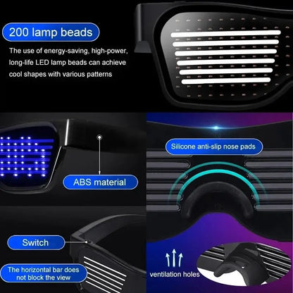 LED Smart Glasses – Bluetooth App Control LED Display Glasses for Music Festivals, Raves & Summer Parties