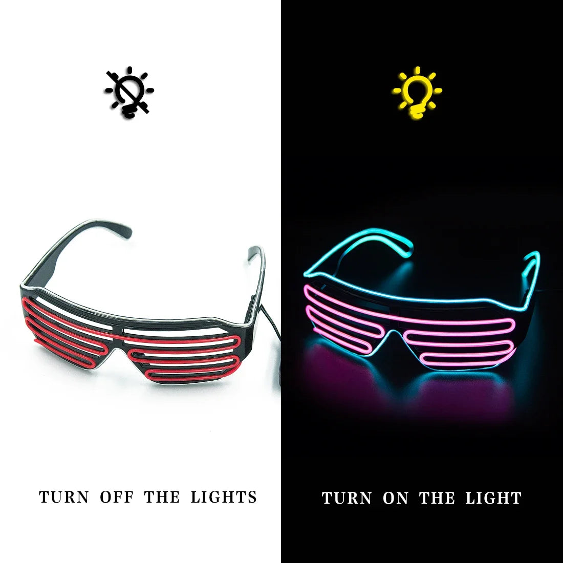 Neon LED Glow Glasses – Flashing Light Up Festival Sunglasses for Raves, Parties & Night Events