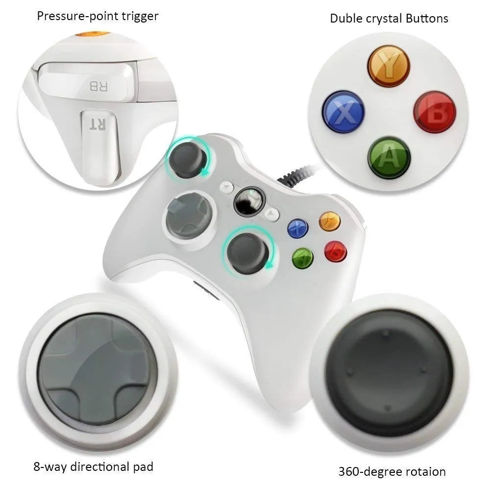 USB Wired Gaming Controller for Xbox 360 and PC – Gamepad with Vibration