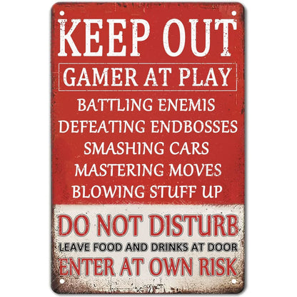Gaming Room Metal Wall Sign – Retro Gamer Decor for Bedroom or Game Room