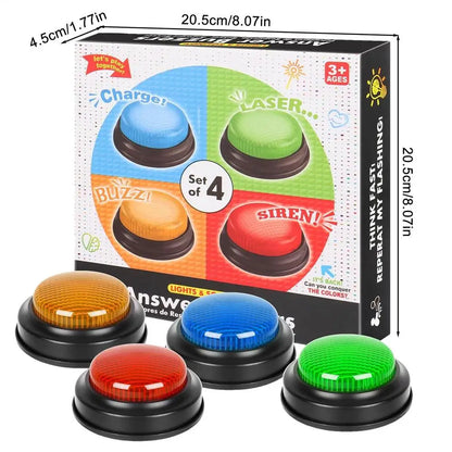 Game Buzzer Set – 4 Quick Answer Buttons with Lights for Quiz and Party Games