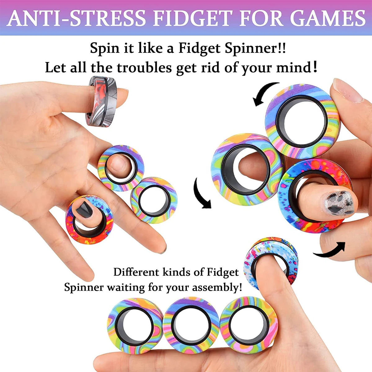 Magnetic Fidget Rings – 3PCS Stress Relief Spinner Toy Set