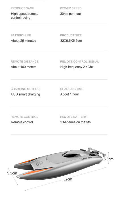 High-Speed RC Racing Boat – Waterproof Remote Control Speedboat Toy