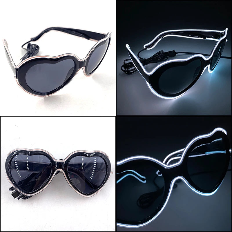 LED Heart Festival Glasses – Light Up Love Heart Sunglasses for Festivals, Parties & Bachelorette Events