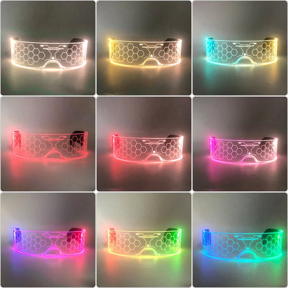 Rainbow LED Festival Glasses – Futuristic Light Up DJ Sunglasses for Raves, Concerts & Night Parties