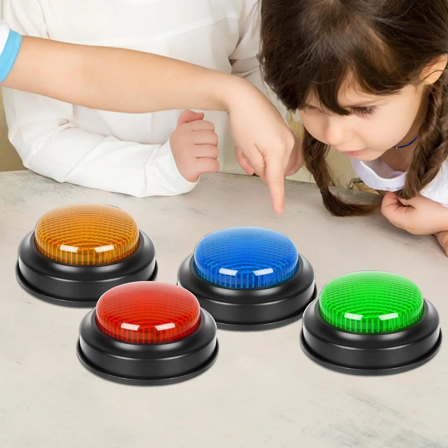 Game Buzzer Set – 4 Quick Answer Buttons with Lights for Quiz and Party Games