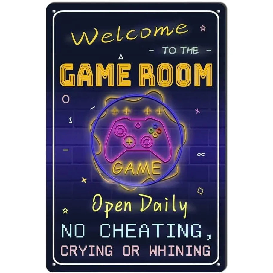 Gaming Room Metal Wall Sign – Retro Gamer Decor for Bedroom or Game Room
