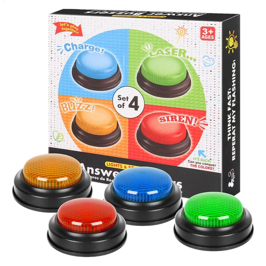 Game Buzzer Set – 4 Quick Answer Buttons with Lights for Quiz and Party Games