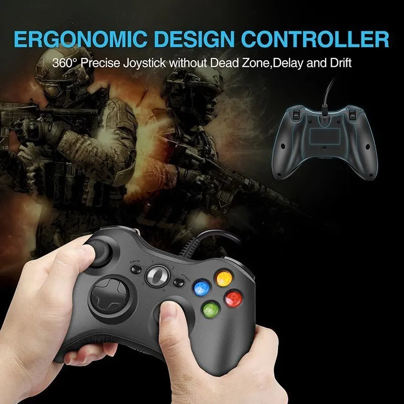 USB Wired Gaming Controller for Xbox 360 and PC – Gamepad with Vibration