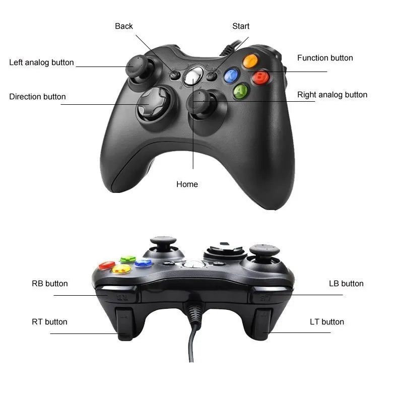 USB Wired Gaming Controller for Xbox 360 and PC – Gamepad with Vibration