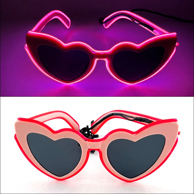 LED Heart Festival Glasses – Light Up Love Heart Sunglasses for Festivals, Parties & Bachelorette Events