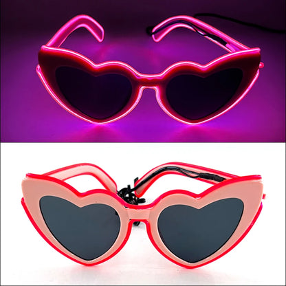 LED Heart Festival Glasses – Light Up Love Heart Sunglasses for Festivals, Parties & Bachelorette Events