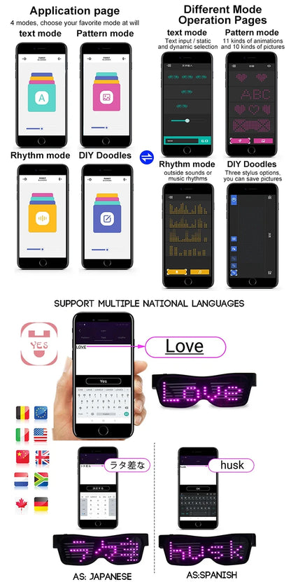 LED Smart Glasses – Bluetooth App Control LED Display Glasses for Music Festivals, Raves & Summer Parties