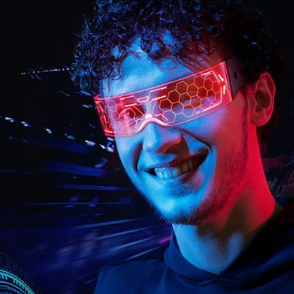 Rainbow LED Festival Glasses – Futuristic Light Up DJ Sunglasses for Raves, Concerts & Night Parties