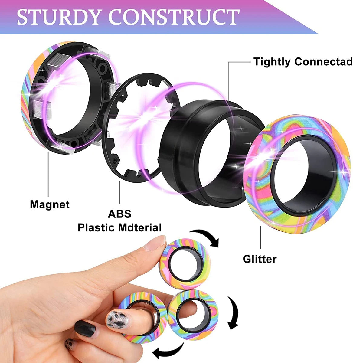 Magnetic Fidget Rings – 3PCS Stress Relief Spinner Toy Set