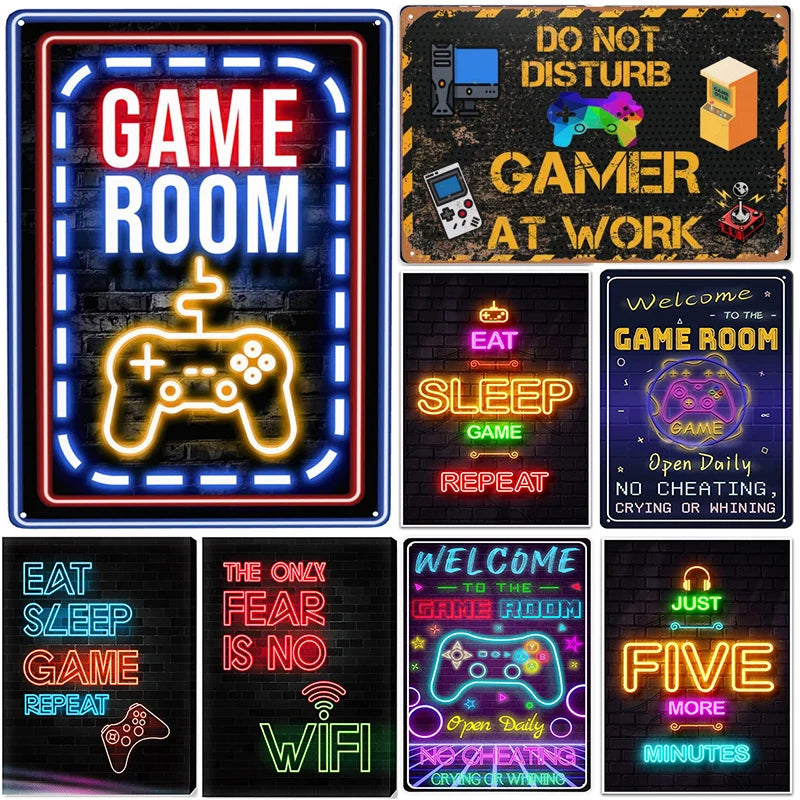 Gaming Room Metal Wall Sign – Retro Gamer Decor for Bedroom or Game Room