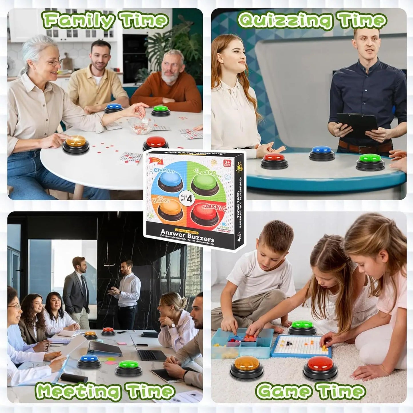 Game Buzzer Set – 4 Quick Answer Buttons with Lights for Quiz and Party Games