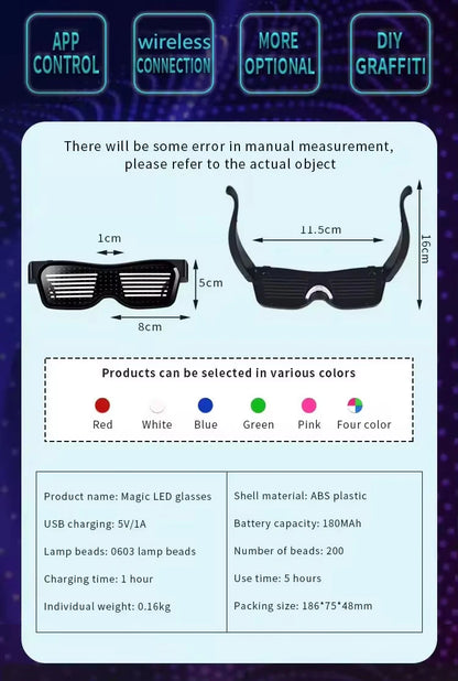 LED Smart Glasses – Bluetooth App Control LED Display Glasses for Music Festivals, Raves & Summer Parties