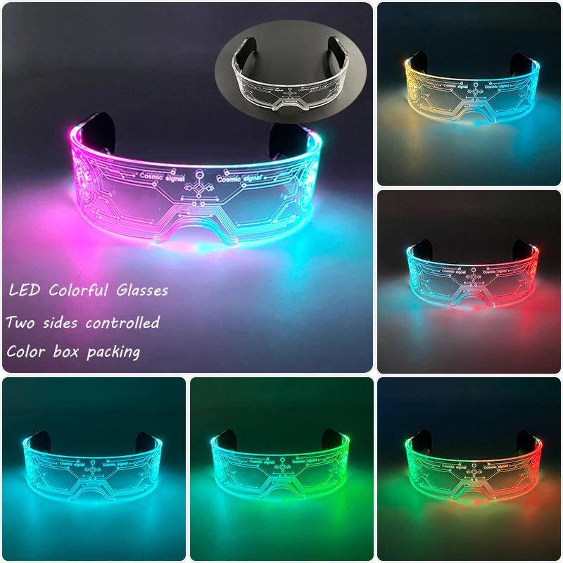 Rainbow LED Festival Glasses – Futuristic Light Up DJ Sunglasses for Raves, Concerts & Night Parties