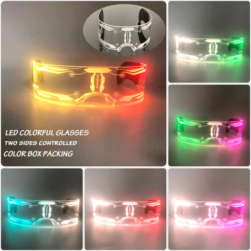 Rainbow LED Festival Glasses – Futuristic Light Up DJ Sunglasses for Raves, Concerts & Night Parties