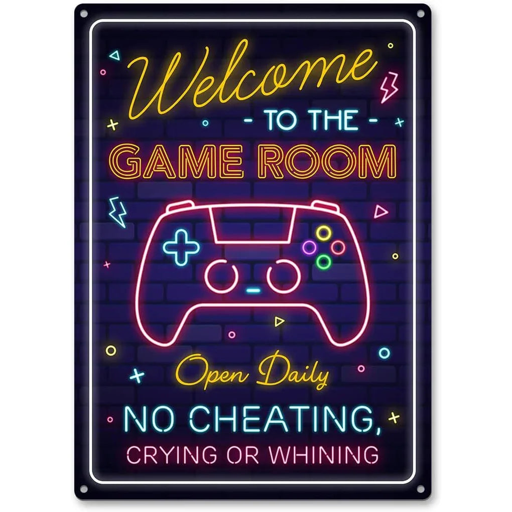 Gaming Room Metal Wall Sign – Retro Gamer Decor for Bedroom or Game Room