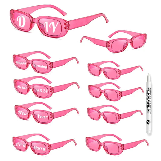 Pink Rectangle Festival Sunglasses – UV400 Fashion Rave Party Glasses for Women