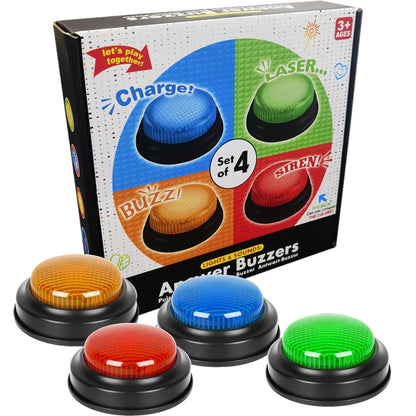 Game Buzzer Set – 4 Quick Answer Buttons with Lights for Quiz and Party Games