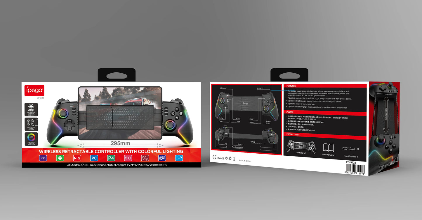 Wireless RGB Mobile Gaming Controller – Stretchable Bluetooth Gamepad for iOS, Android, PC & Switch