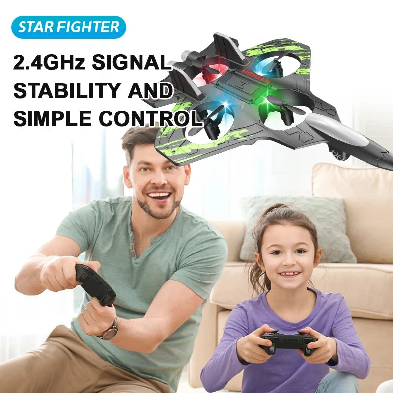 LED Remote Control Fighter Plane – 2.4G RC Foam Glider with Stunt Flight
