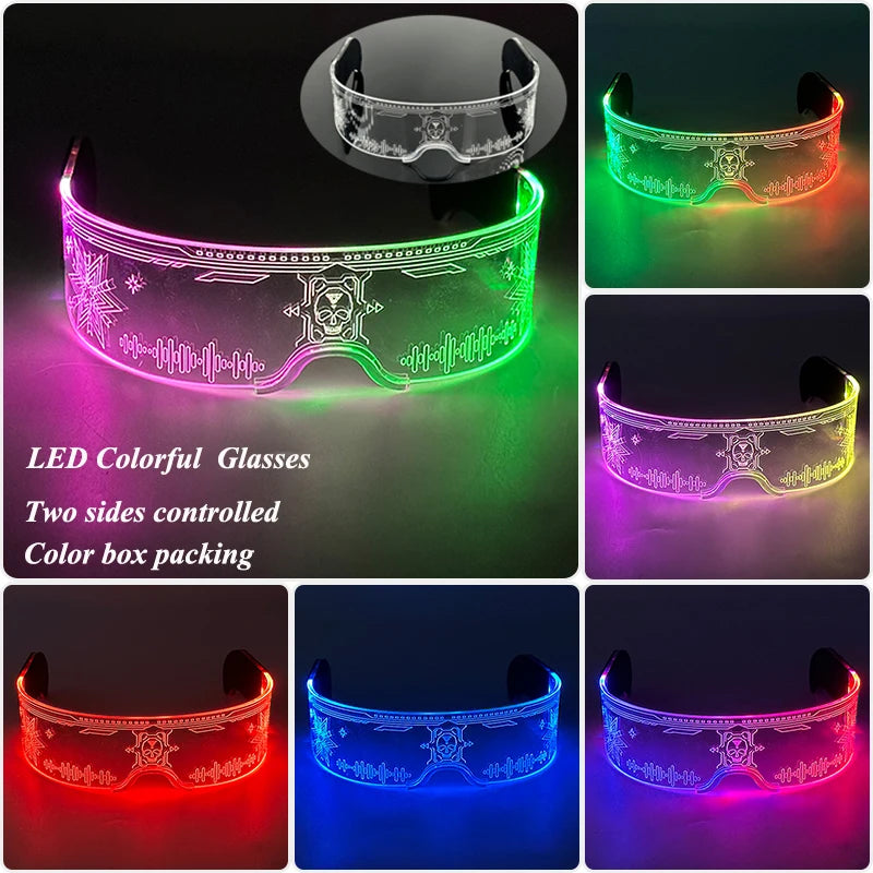 Rainbow LED Festival Glasses – Futuristic Light Up DJ Sunglasses for Raves, Concerts & Night Parties